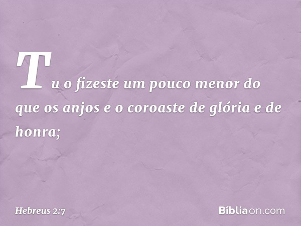 Tu o fizeste um pouco menor
do que os anjos
e o coroaste de glória e de honra; -- Hebreus 2:7