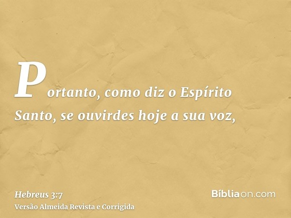 Portanto, como diz o Espírito Santo, se ouvirdes hoje a sua voz,