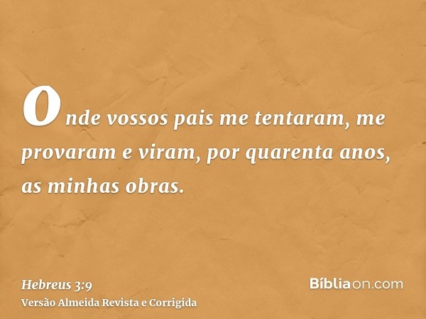 onde vossos pais me tentaram, me provaram e viram, por quarenta anos, as minhas obras.