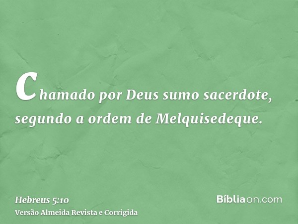 chamado por Deus sumo sacerdote, segundo a ordem de Melquisedeque.