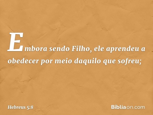 Embora sendo Filho, ele aprendeu a obedecer por meio daquilo que sofreu; -- Hebreus 5:8