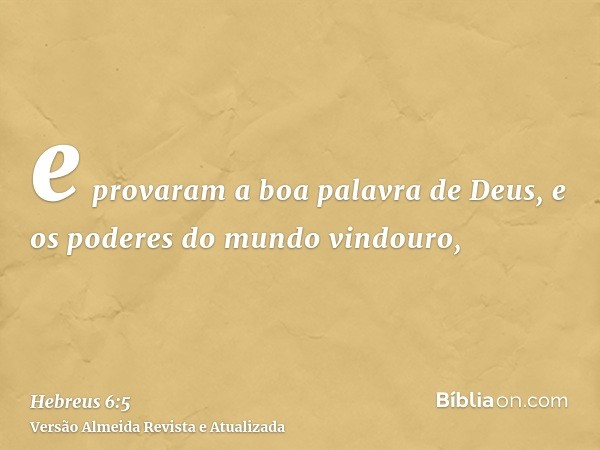 e provaram a boa palavra de Deus, e os poderes do mundo vindouro,