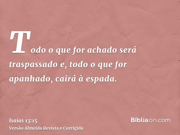 Todo o que for achado será traspassado e, todo o que for apanhado, cairá à espada.