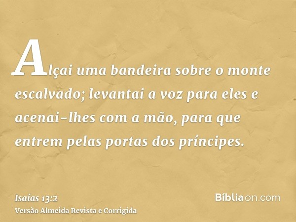 Alçai uma bandeira sobre o monte escalvado; levantai a voz para eles e acenai-lhes com a mão, para que entrem pelas portas dos príncipes.