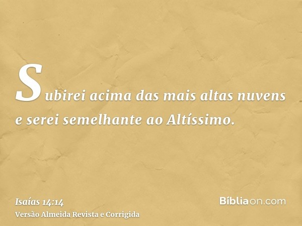 Subirei acima das mais altas nuvens e serei semelhante ao Altíssimo.
