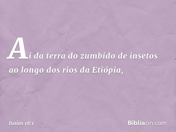 Ai da terra do zumbido de insetos
ao longo dos rios da Etiópia, -- Isaías 18:1