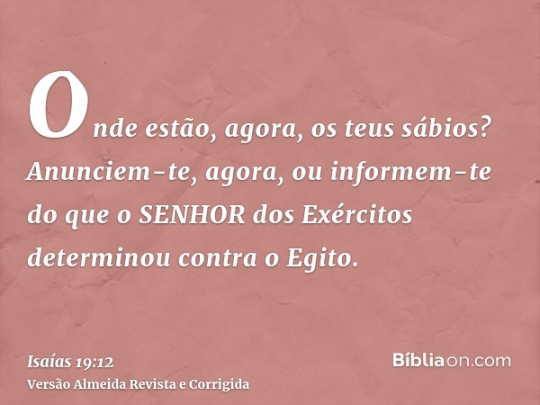 Onde estão, agora, os teus sábios? Anunciem-te, agora, ou informem-te do que o SENHOR dos Exércitos determinou contra o Egito.