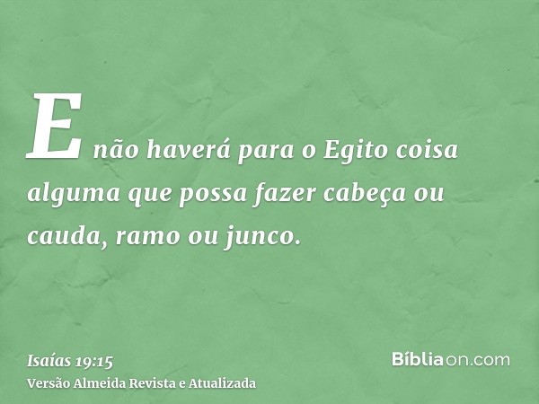 E não haverá para o Egito coisa alguma que possa fazer cabeça ou cauda, ramo ou junco.