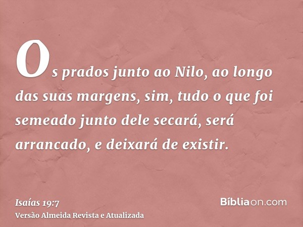 Os prados junto ao Nilo, ao longo das suas margens, sim, tudo o que foi semeado junto dele secará, será arrancado, e deixará de existir.