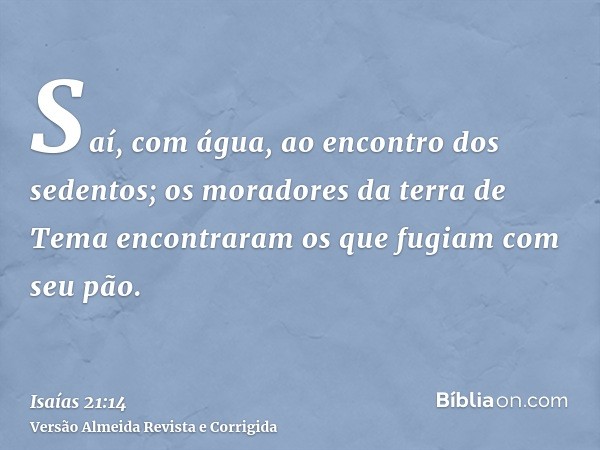 Saí, com água, ao encontro dos sedentos; os moradores da terra de Tema encontraram os que fugiam com seu pão.