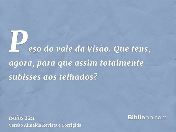Peso do vale da Visão. Que tens, agora, para que assim totalmente subisses aos telhados?