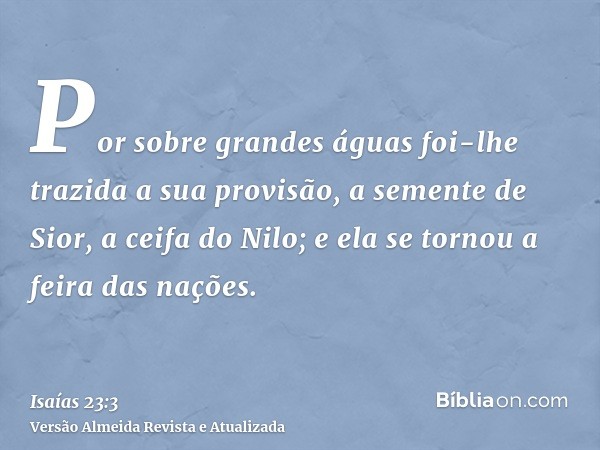 Por sobre grandes águas foi-lhe trazida a sua provisão, a semente de Sior, a ceifa do Nilo; e ela se tornou a feira das nações.