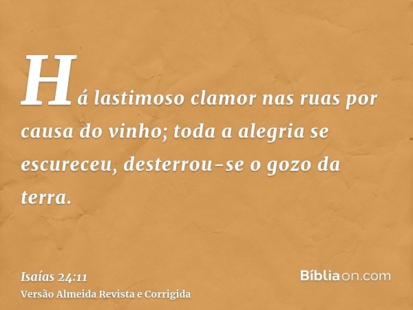 Há lastimoso clamor nas ruas por causa do vinho; toda a alegria se escureceu, desterrou-se o gozo da terra.