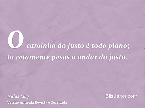O caminho do justo é todo plano; tu retamente pesas o andar do justo.