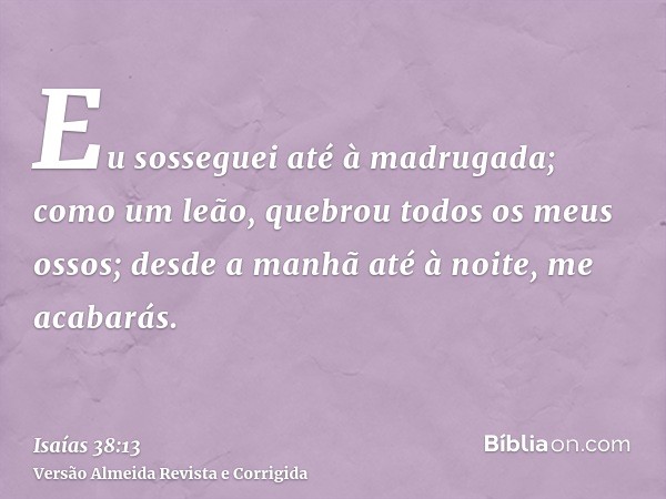 Eu sosseguei até à madrugada; como um leão, quebrou todos os meus ossos; desde a manhã até à noite, me acabarás.
