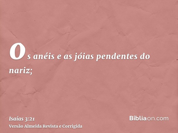 os anéis e as jóias pendentes do nariz;