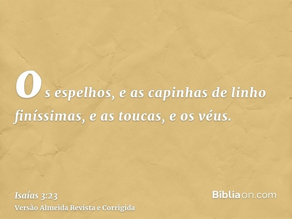 os espelhos, e as capinhas de linho finíssimas, e as toucas, e os véus.