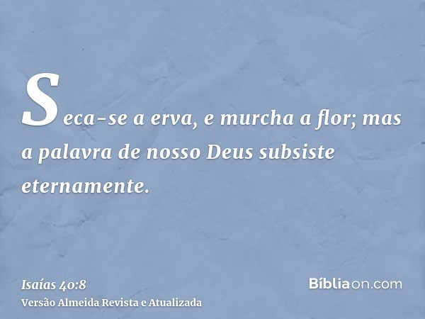 Seca-se a erva, e murcha a flor; mas a palavra de nosso Deus subsiste eternamente.