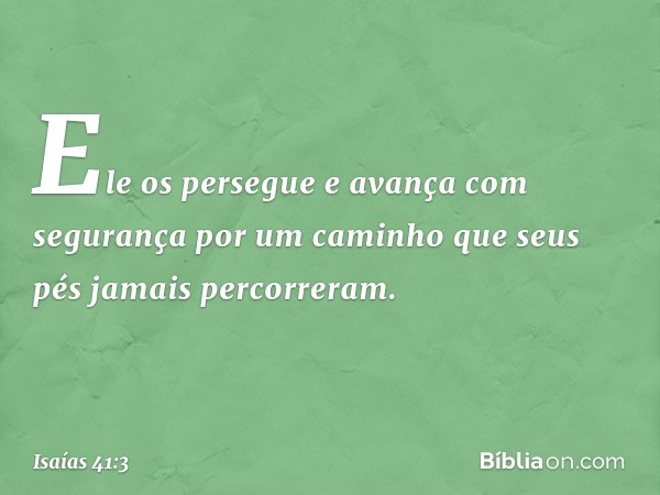 Ele os persegue e avança com segurança
por um caminho que seus pés
jamais percorreram. -- Isaías 41:3