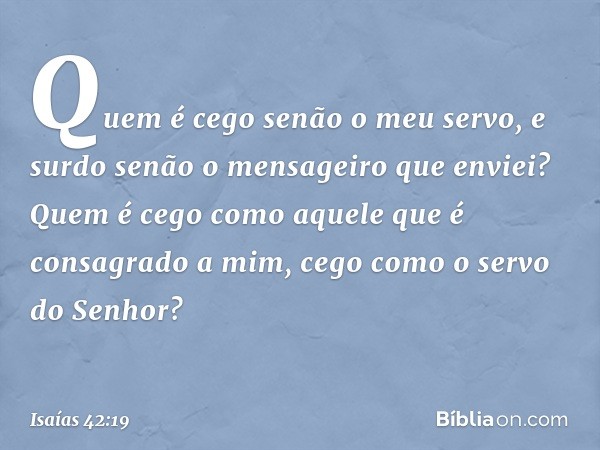 Quem é cego senão o meu servo,
e surdo senão o mensageiro que enviei?
Quem é cego como aquele
que é consagrado a mim,
cego como o servo do Senhor? -- Isaías 42: