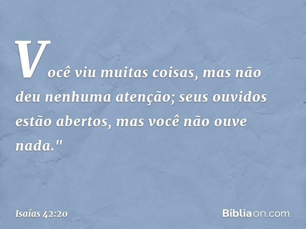 Você viu muitas coisas,
mas não deu nenhuma atenção;
seus ouvidos estão abertos,
mas você não ouve nada." -- Isaías 42:20