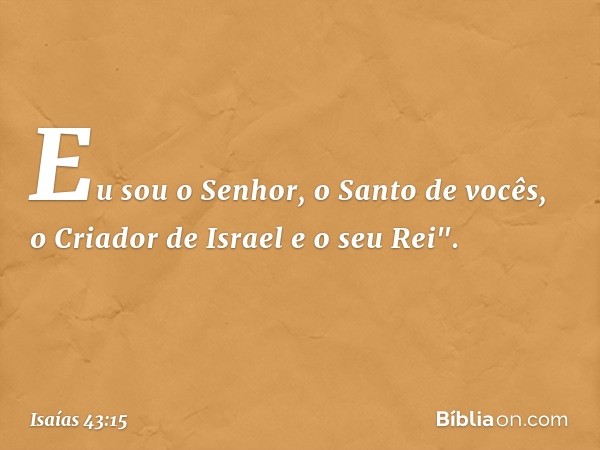 Eu sou o Senhor, o Santo de vocês,
o Criador de Israel e o seu Rei". -- Isaías 43:15