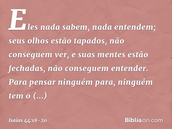 Eles nada sabem, nada entendem;
seus olhos estão tapados,
não conseguem ver,
e suas mentes estão fechadas,
não conseguem entender. Para pensar ninguém para,
nin