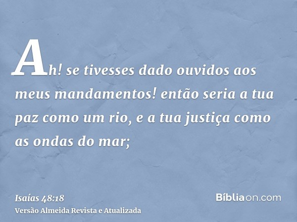 Ah! se tivesses dado ouvidos aos meus mandamentos! então seria a tua paz como um rio, e a tua justiça como as ondas do mar;