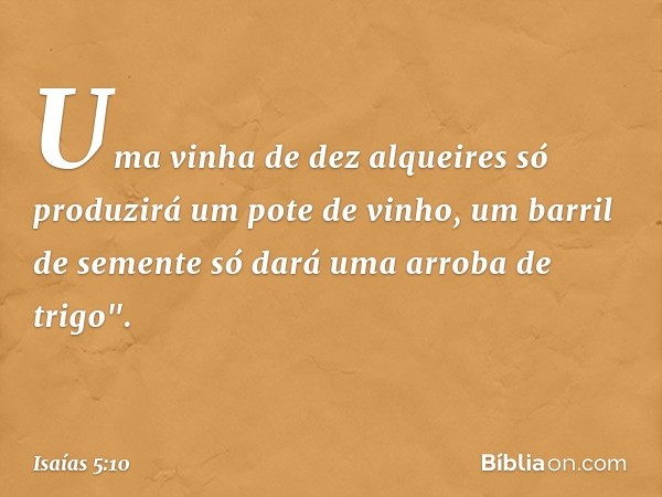 Uma vinha de dez alqueires
só produzirá um pote de vinho,
um barril de semente
só dará uma arroba de trigo". -- Isaías 5:10