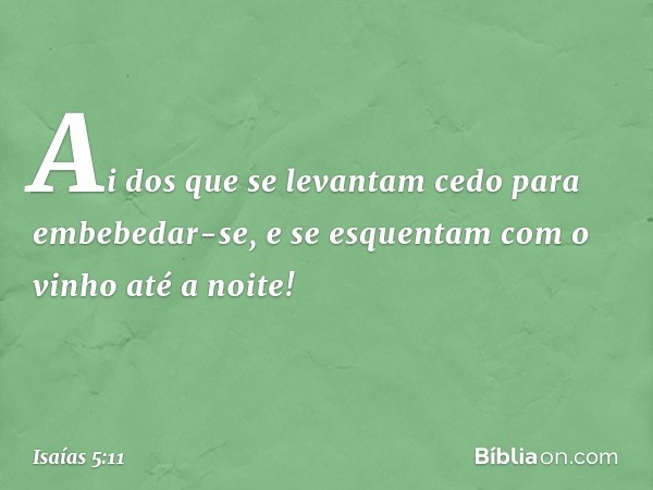 Ai dos que se levantam cedo
para embebedar-se,
e se esquentam com o vinho até a noite! -- Isaías 5:11