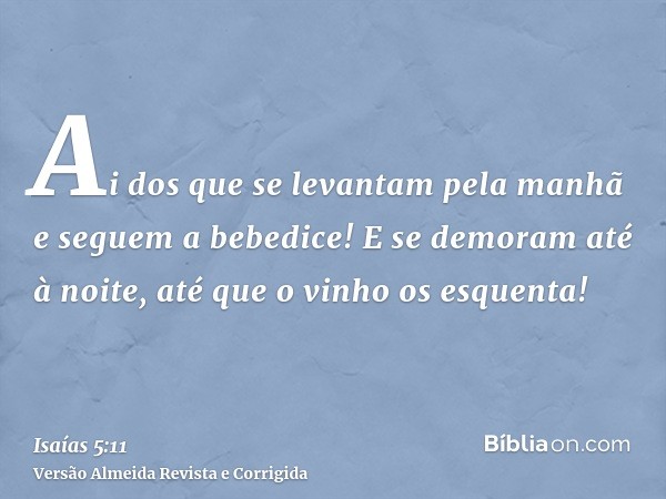 Ai dos que se levantam pela manhã e seguem a bebedice! E se demoram até à noite, até que o vinho os esquenta!