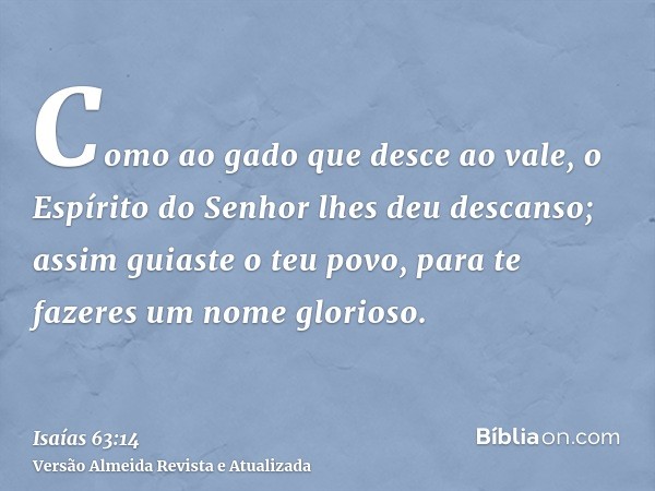 Como ao gado que desce ao vale, o Espírito do Senhor lhes deu descanso; assim guiaste o teu povo, para te fazeres um nome glorioso.