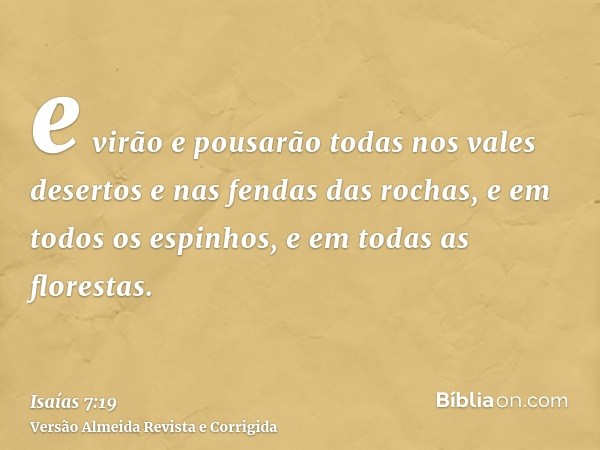 e virão e pousarão todas nos vales desertos e nas fendas das rochas, e em todos os espinhos, e em todas as florestas.