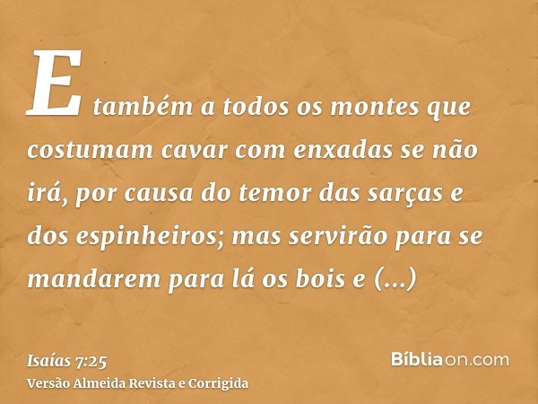 E também a todos os montes que costumam cavar com enxadas se não irá, por causa do temor das sarças e dos espinheiros; mas servirão para se mandarem para lá os 