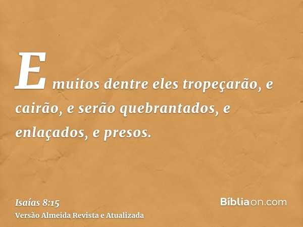 E muitos dentre eles tropeçarão, e cairão, e serão quebrantados, e enlaçados, e presos.