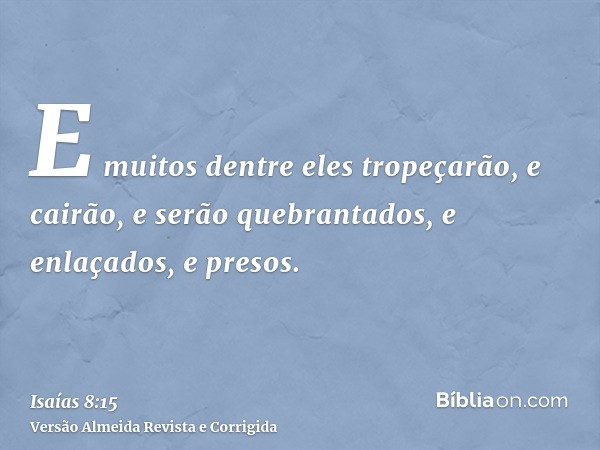 E muitos dentre eles tropeçarão, e cairão, e serão quebrantados, e enlaçados, e presos.
