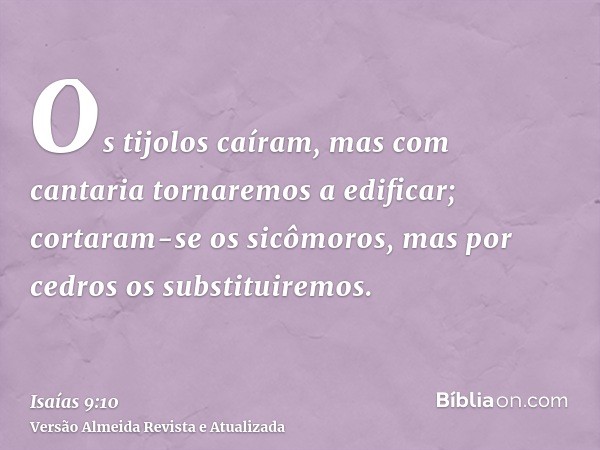 Os tijolos caíram, mas com cantaria tornaremos a edificar; cortaram-se os sicômoros, mas por cedros os substituiremos.