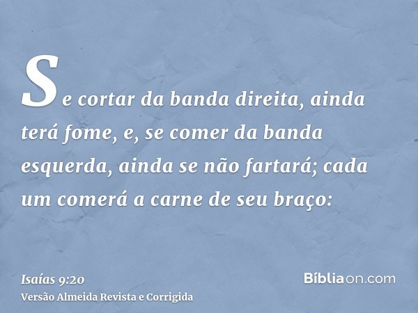 Se cortar da banda direita, ainda terá fome, e, se comer da banda esquerda, ainda se não fartará; cada um comerá a carne de seu braço: