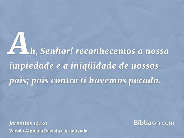 Ah, Senhor! reconhecemos a nossa impiedade e a iniqüidade de nossos pais; pois contra ti havemos pecado.