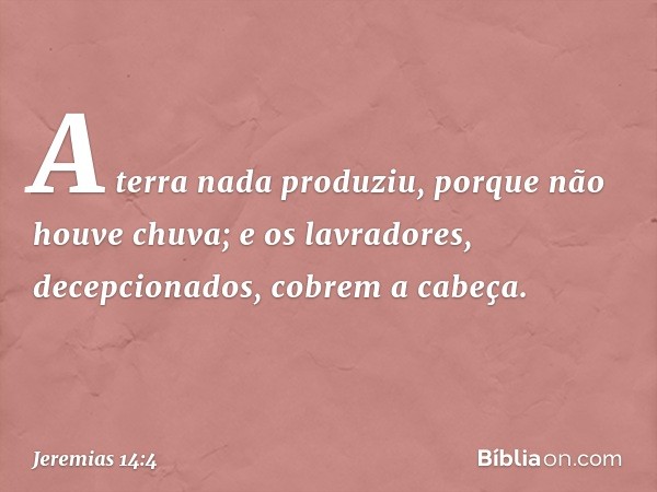 A terra nada produziu,
porque não houve chuva;
e os lavradores, decepcionados,
cobrem a cabeça. -- Jeremias 14:4