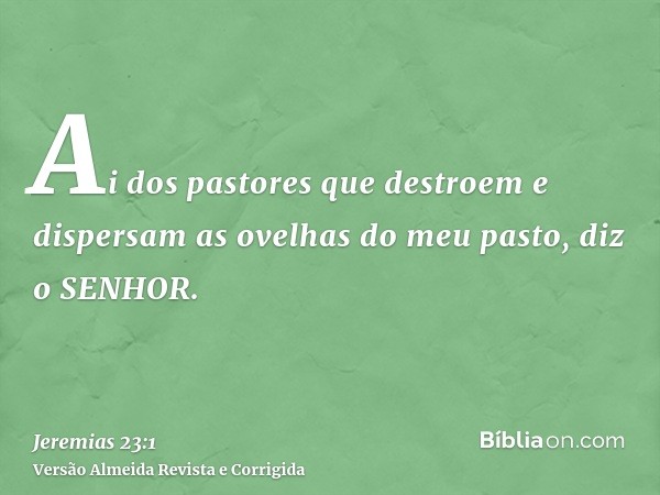 Ai dos pastores que destroem e dispersam as ovelhas do meu pasto, diz o SENHOR.