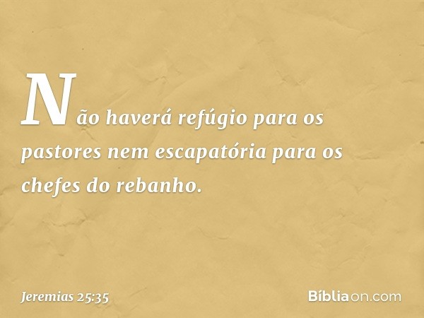 Não haverá refúgio para os pastores
nem escapatória
para os chefes do rebanho. -- Jeremias 25:35