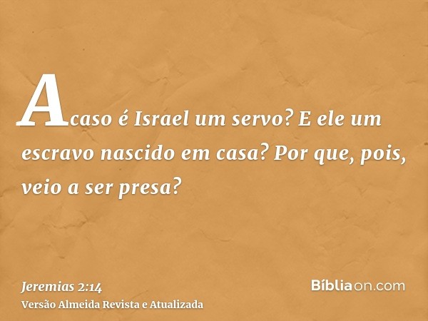 Acaso é Israel um servo? E ele um escravo nascido em casa? Por que, pois, veio a ser presa?