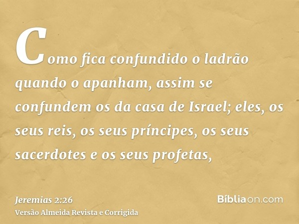 Como fica confundido o ladrão quando o apanham, assim se confundem os da casa de Israel; eles, os seus reis, os seus príncipes, os seus sacerdotes e os seus pro