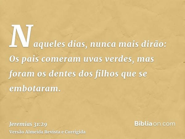 Naqueles dias, nunca mais dirão: Os pais comeram uvas verdes, mas foram os dentes dos filhos que se embotaram.
