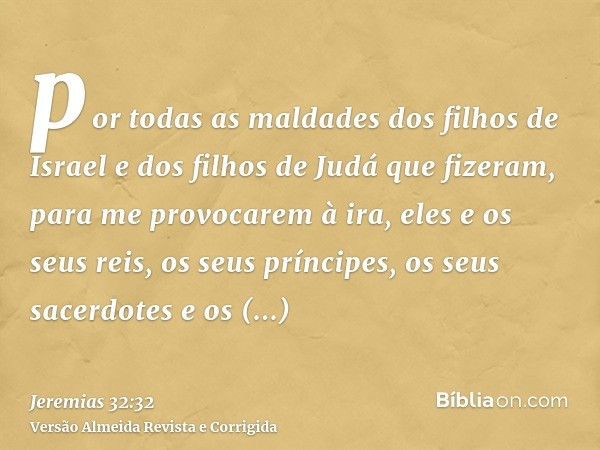 por todas as maldades dos filhos de Israel e dos filhos de Judá que fizeram, para me provocarem à ira, eles e os seus reis, os seus príncipes, os seus sacerdote
