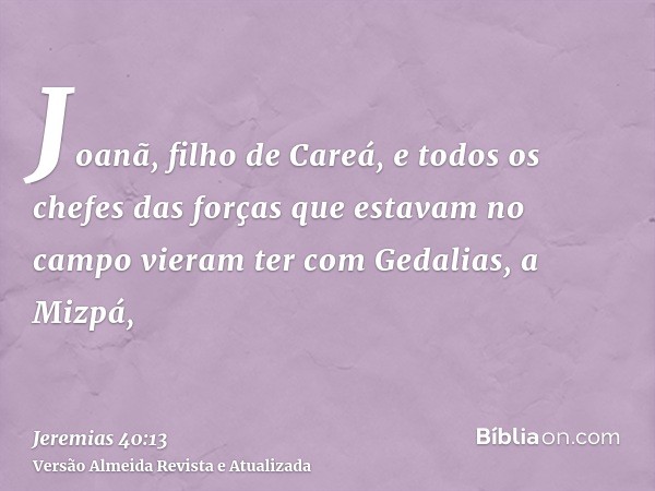 Joanã, filho de Careá, e todos os chefes das forças que estavam no campo vieram ter com Gedalias, a Mizpá,