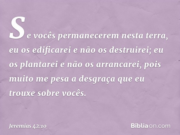 'Se vocês permanecerem nesta terra, eu os edificarei e não os destruirei; eu os plantarei e não os arrancarei, pois muito me pesa a desgraça que eu trouxe sobre