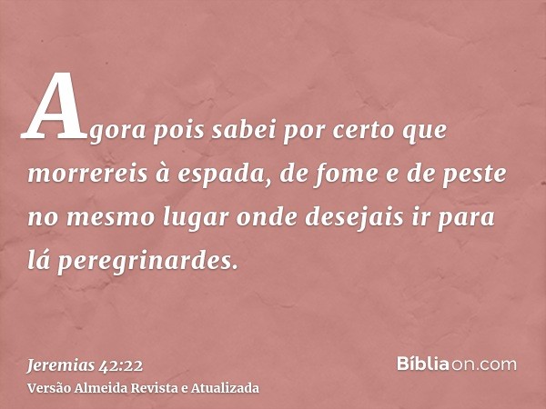 Agora pois sabei por certo que morrereis à espada, de fome e de peste no mesmo lugar onde desejais ir para lá peregrinardes.