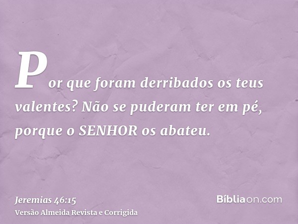 Por que foram derribados os teus valentes? Não se puderam ter em pé, porque o SENHOR os abateu.